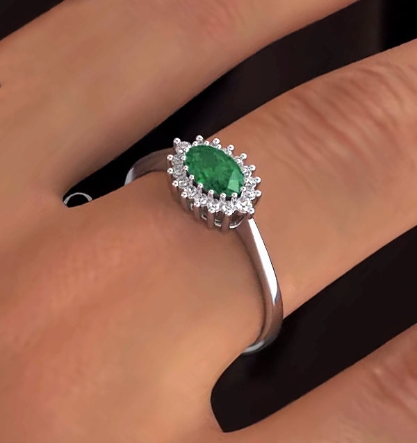 Emerald 6 x 4mm And Diamond 18K White Gold Ring FET21-GY